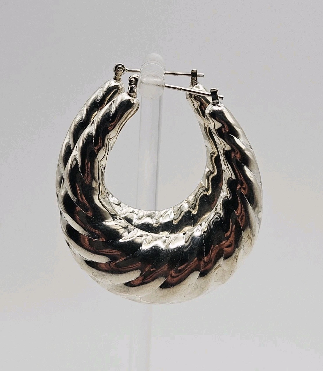Sterling Silver Vintage Scalloped Puff Hoop Earrings 39mm Unidentified Mark