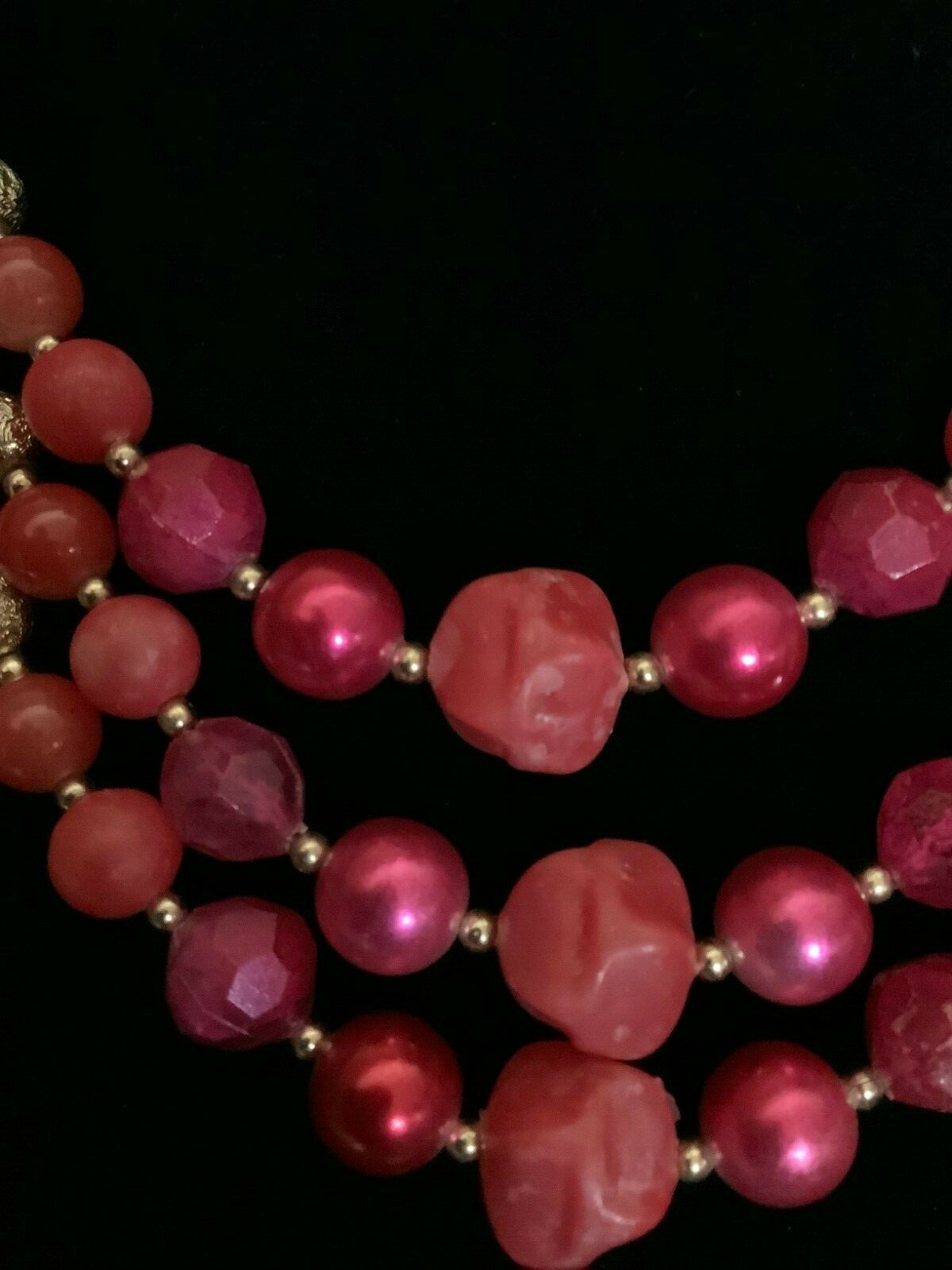 Triple Strand Vintage Pink Beads, Different shapes and tones
