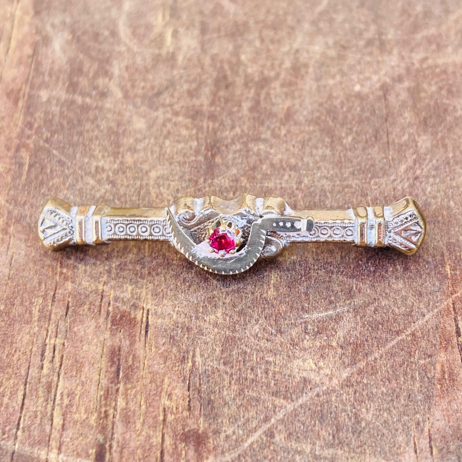 Antique Miniature Bar Brooch Pin with Ruby Red Gemstone Fashion Doll Gift #1183