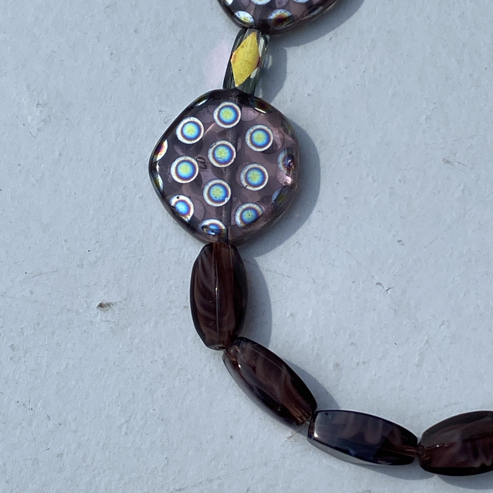 PURPLE GIVRÉ PEACOCK BEADS ART GLASS RETRO VITRAIL CRYSTAL GLASS NECKLACE