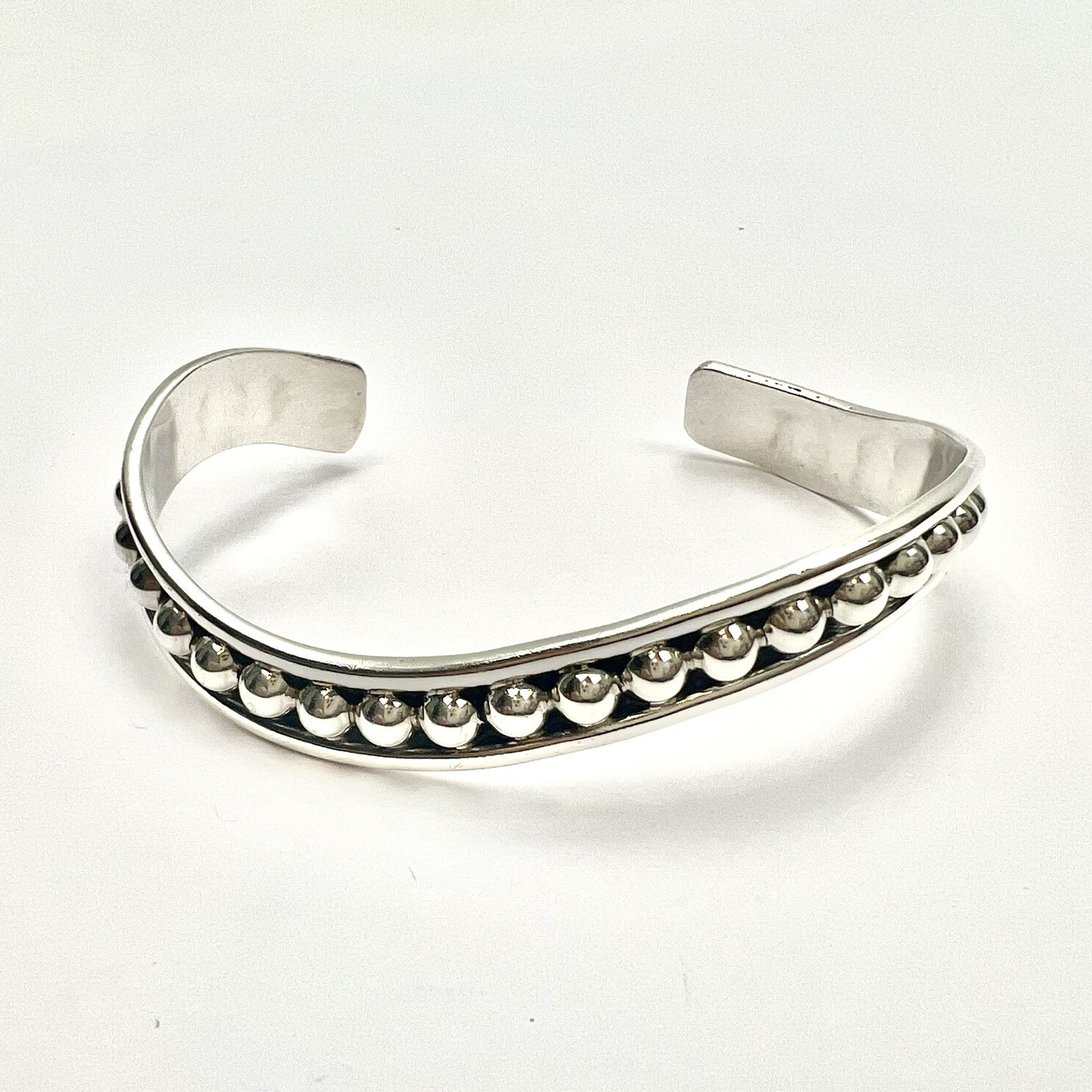 Vintage Sterling Silver 925 Cuff Raised Bead Bracelet ATI Mexico 22.7g
