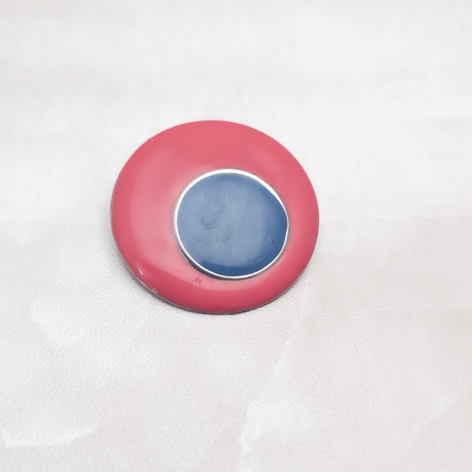 Vintage Clip On Earrings Large 1.25″ Muted Pink & Blue Contrasting Statement