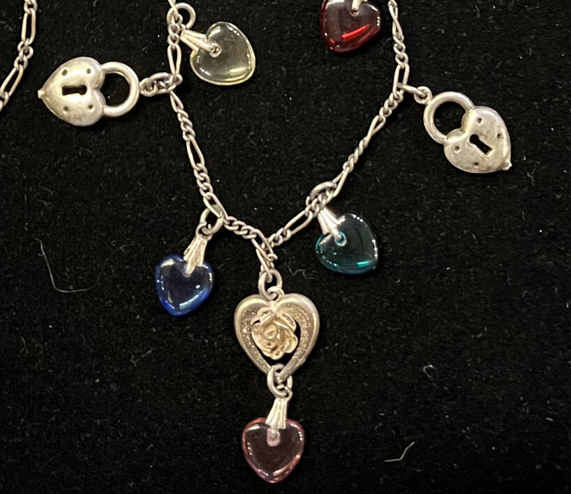 Vintage Glass Works Studio Anne Koplik Heart Charm Necklace Silver Tone—669