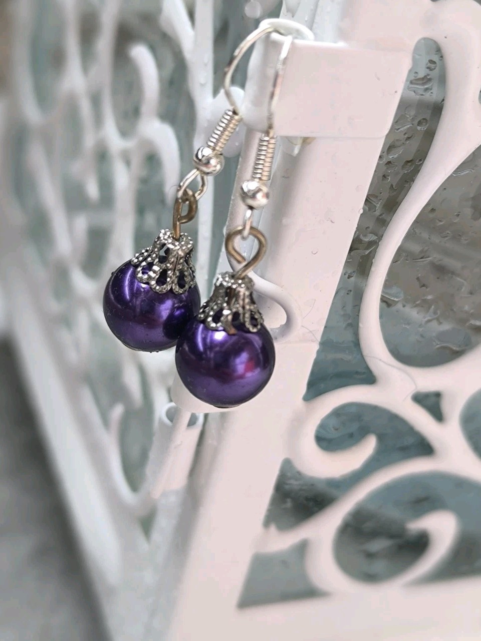 Vintage purple earrings like Christmas tree balls