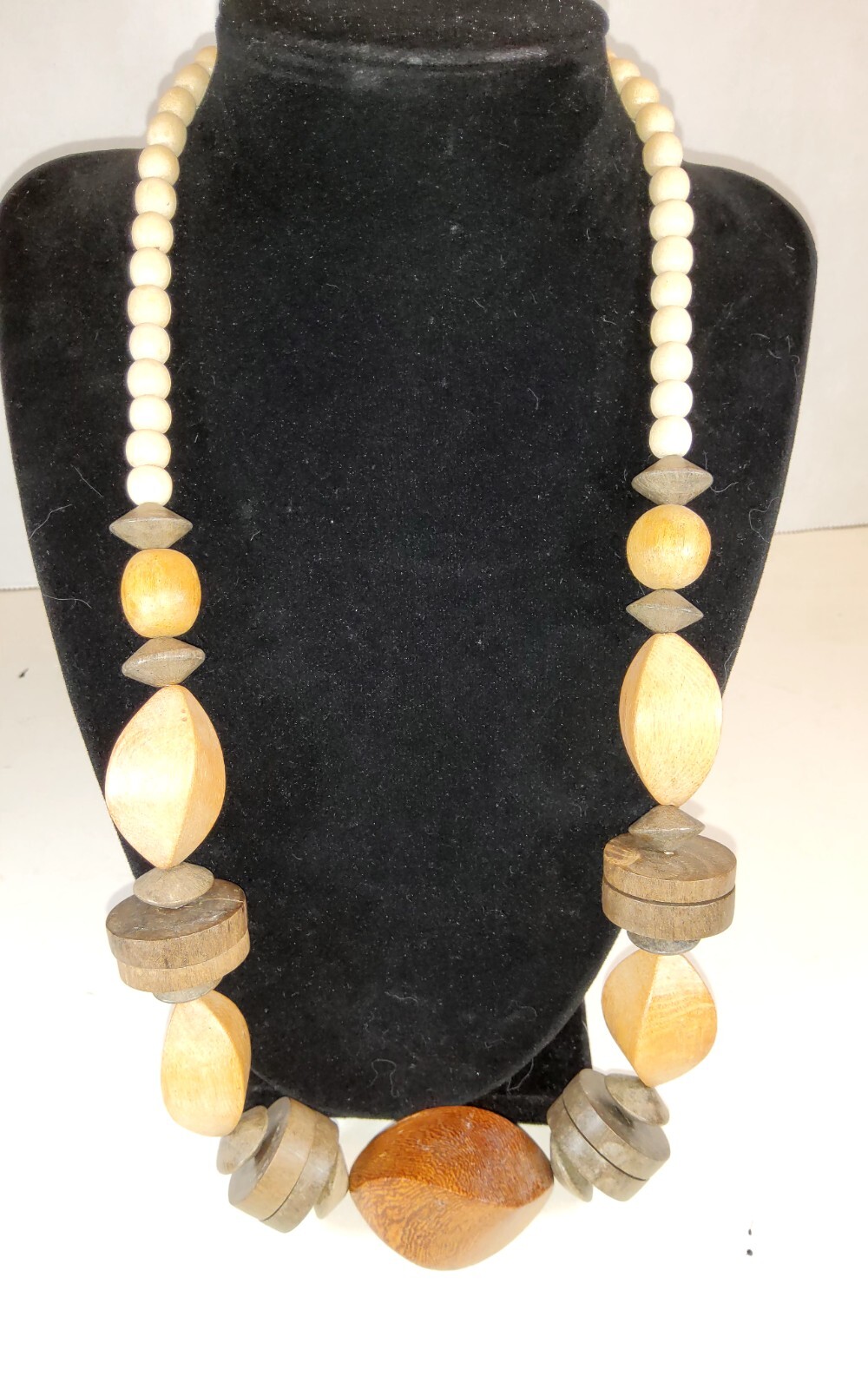 Vtg Wooden Boho Bead Different Shape Chuncky Necklace