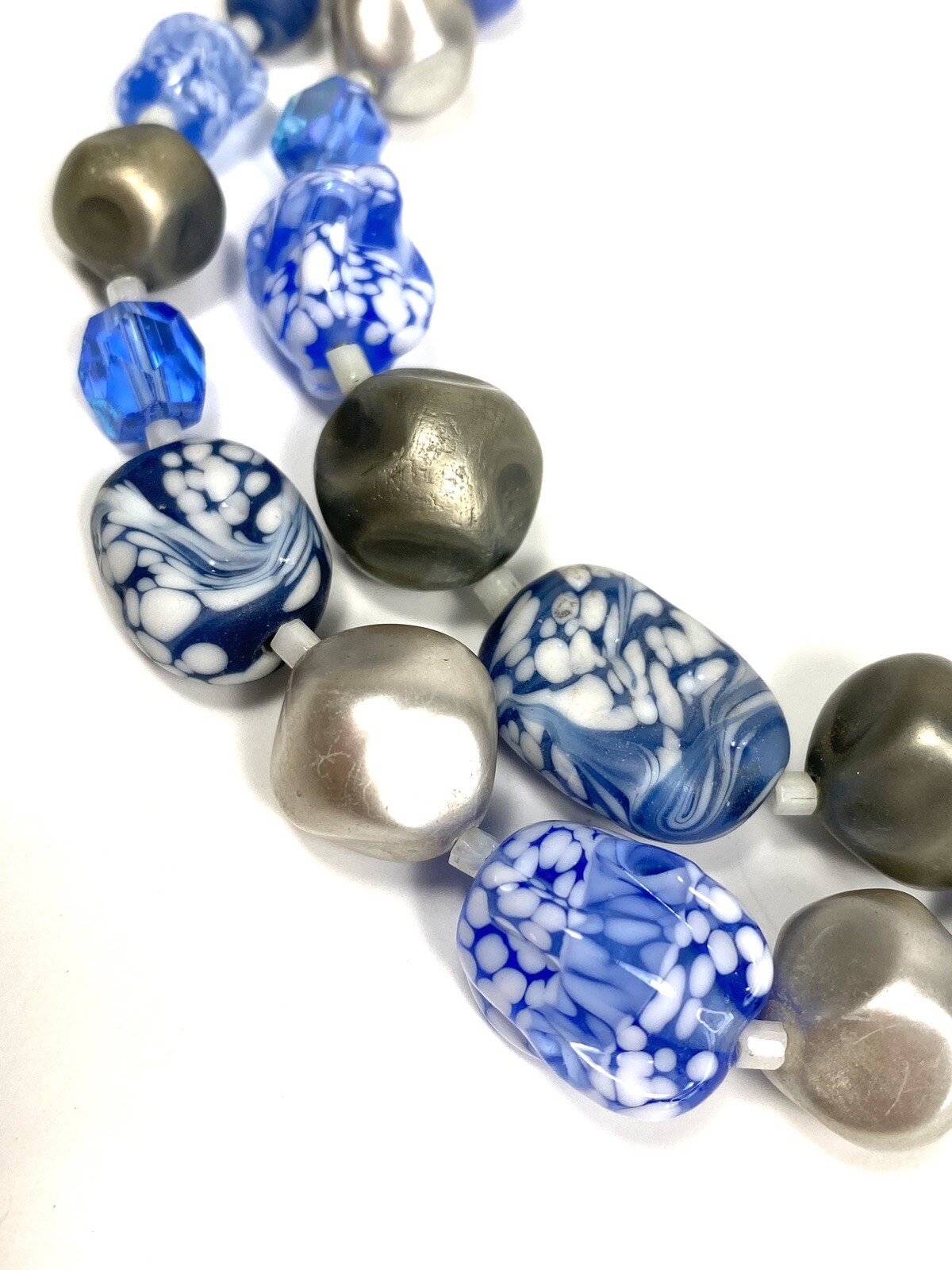 Japan Necklace Two strands Blue Glass Acrylic Beads 14”+ 2”