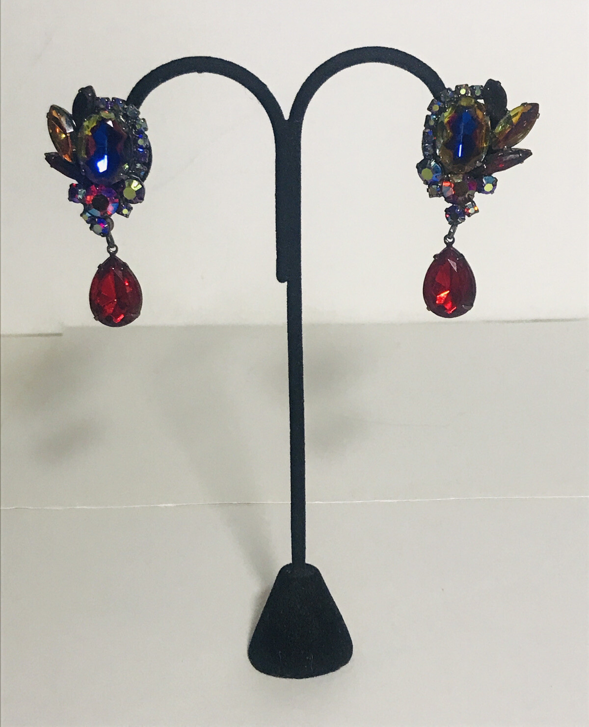 Vintage Juliana DeLizza And Elster Dangle Watermelon Red Rhinestone Earrings