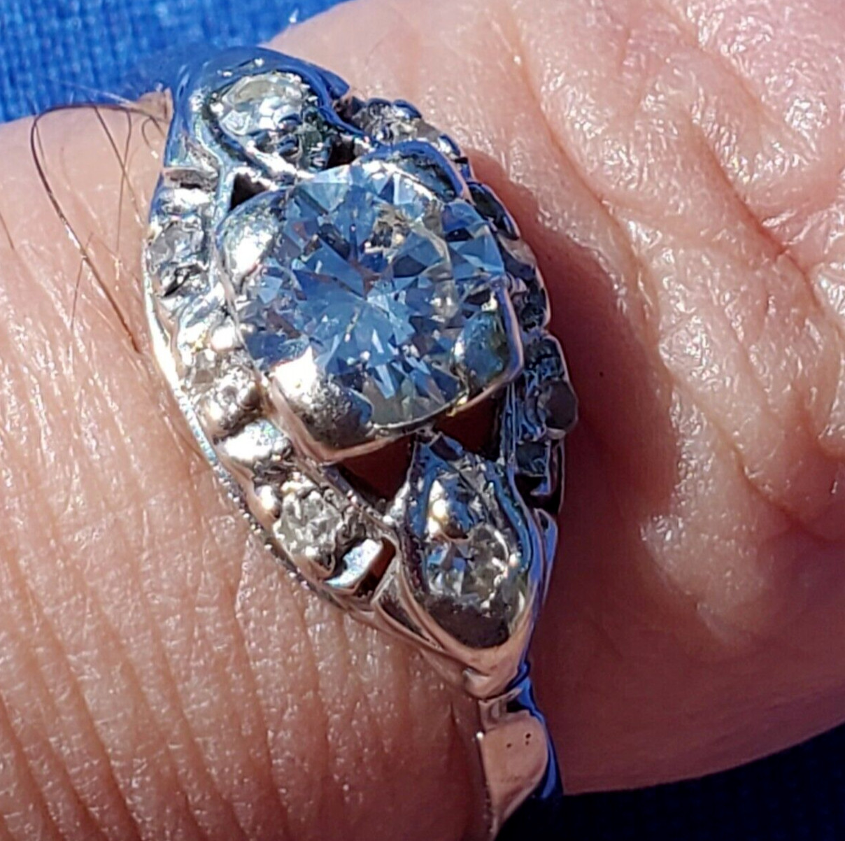 Original EARTH MINED DIAMOND Deco Engagement Ring Antique PLATINUM Solitaire S 8