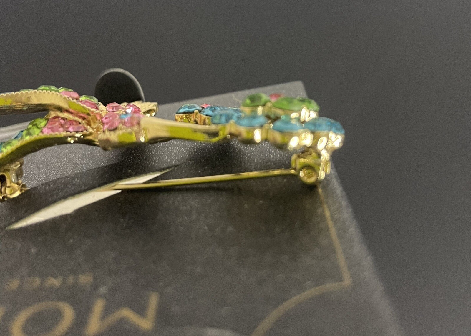 Vintage MONET Vivid Blue Green & Candy Pink Hummingbird Bird & Flower Brooch Pin
