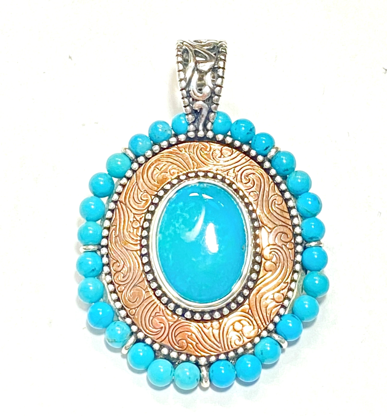 Vintage Sterling, Copper & Turquoise Carolyn Pollack “American West” Pendant
