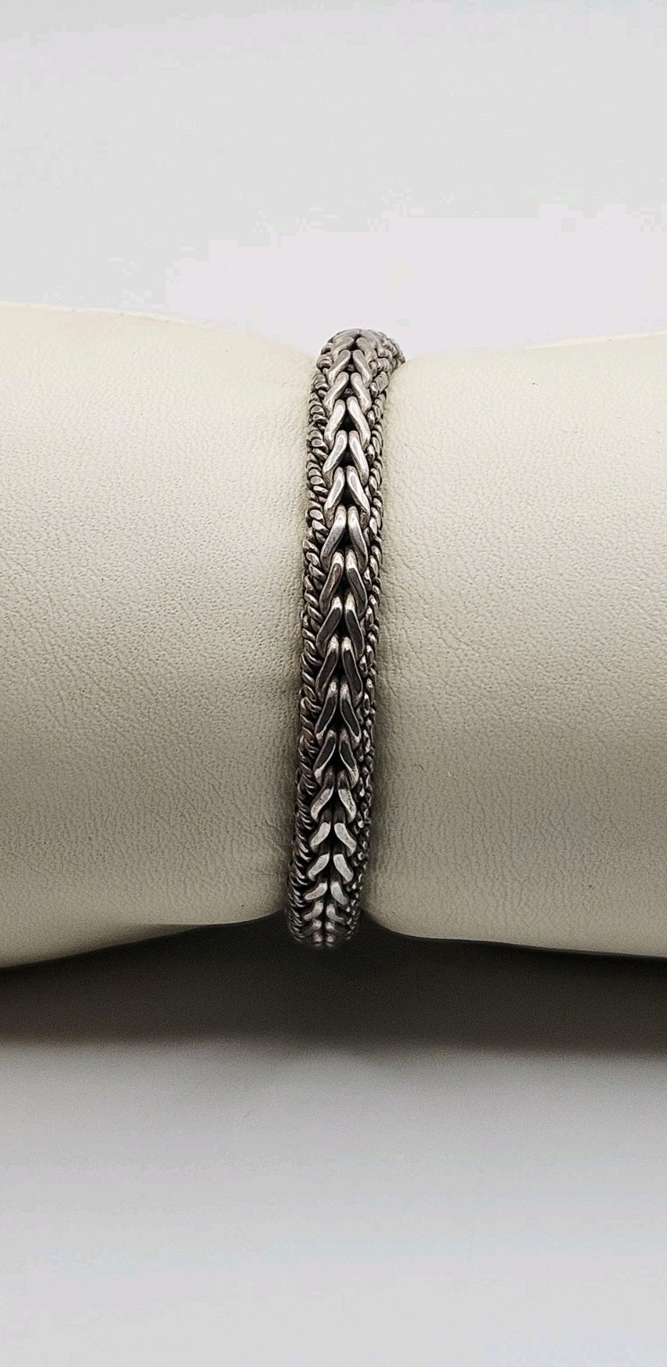 Sterling Silver Vintage Woven Wheat 6mm Chain Bracelet 6.5″