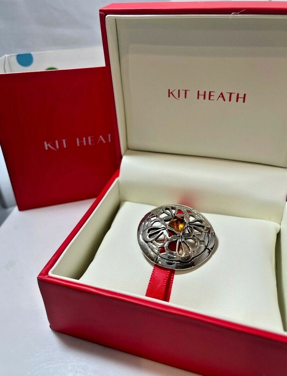 NIB Gift Kit Health KH95 Celtic Amber Sterling Silver 925 Filigree Brooch