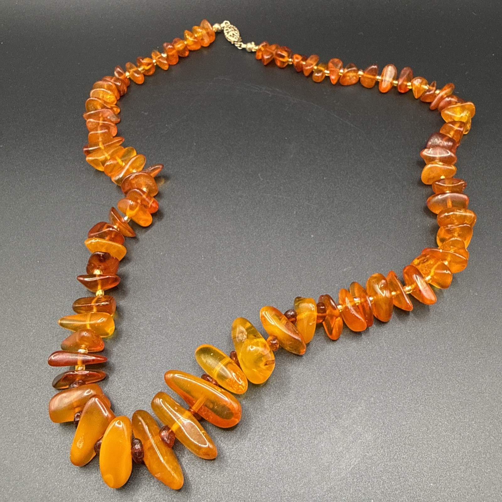 Vintage Honey Amber Bead Necklace 14K Gold Filled Clasp Inclusions Warm 20”