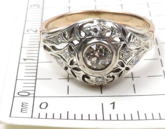 Victorian Edwardian 14KY Silver Diamond Engagement Ring Size 7 UK-N1/2 EGL USA
