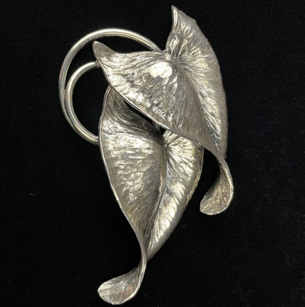 Sterling Silver Philodendron Leaf Brooch Pin Botanical Plant Nature 25g