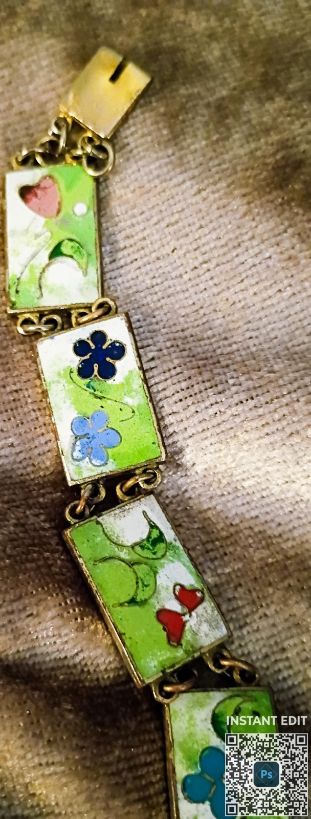 Vintage Robert kuo cloisonne Tile Gold Plated Bracelet Excellent Condition