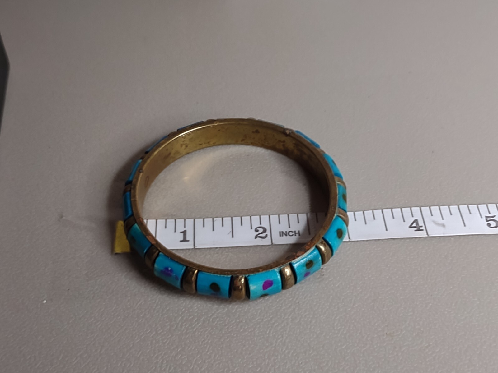 Vintage 7.5 Inch Blue And Purple Spotted Bangle Bracelet