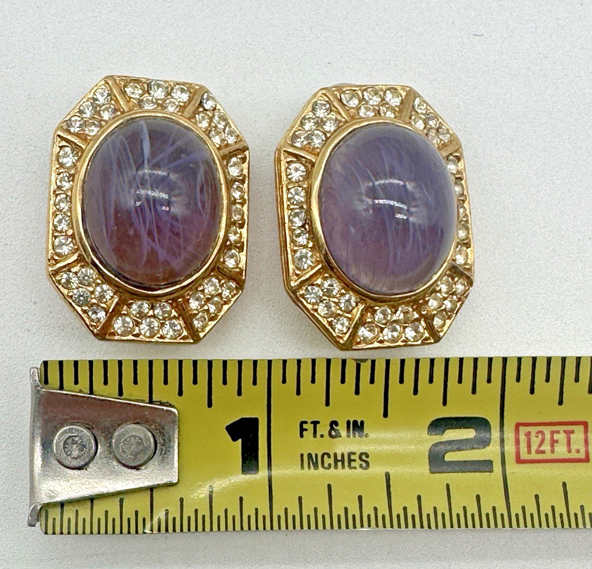 Vintage Ciner Gripoix Poured Glass Cabochon & Rhinestone Clip-on Earrings