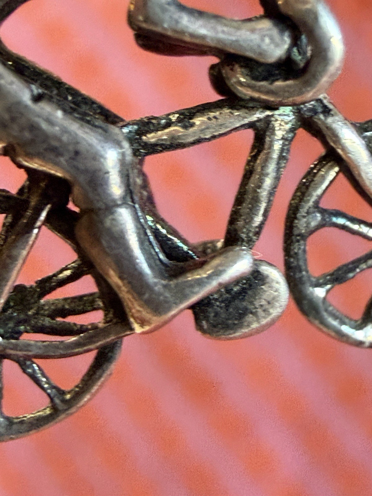 Vintage Sterling Silver Bicyclist Charm Figural 925 Dangle Charm Person On Bike