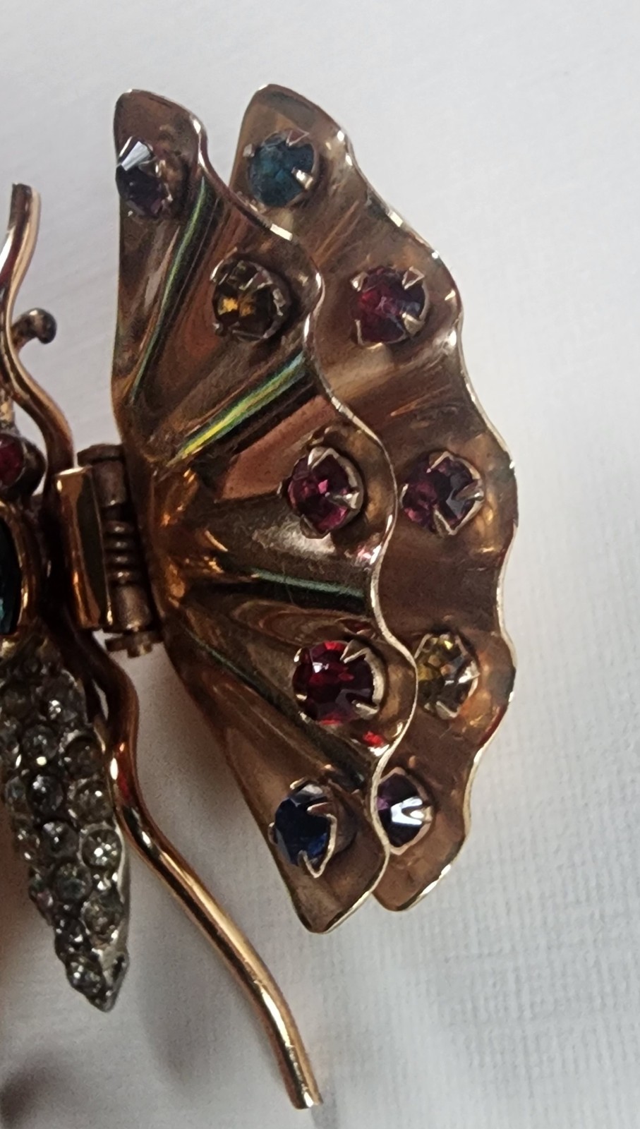 Rare Antique Charles Reis 12k Gold Filled Butterfly With Rhinestones Pin Brooch