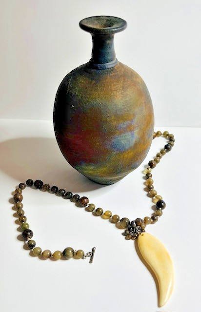 VTG Suzanne Kalan Sterling 925 USA Gemstone Unisex Beaded Pendant Necklace, 17″