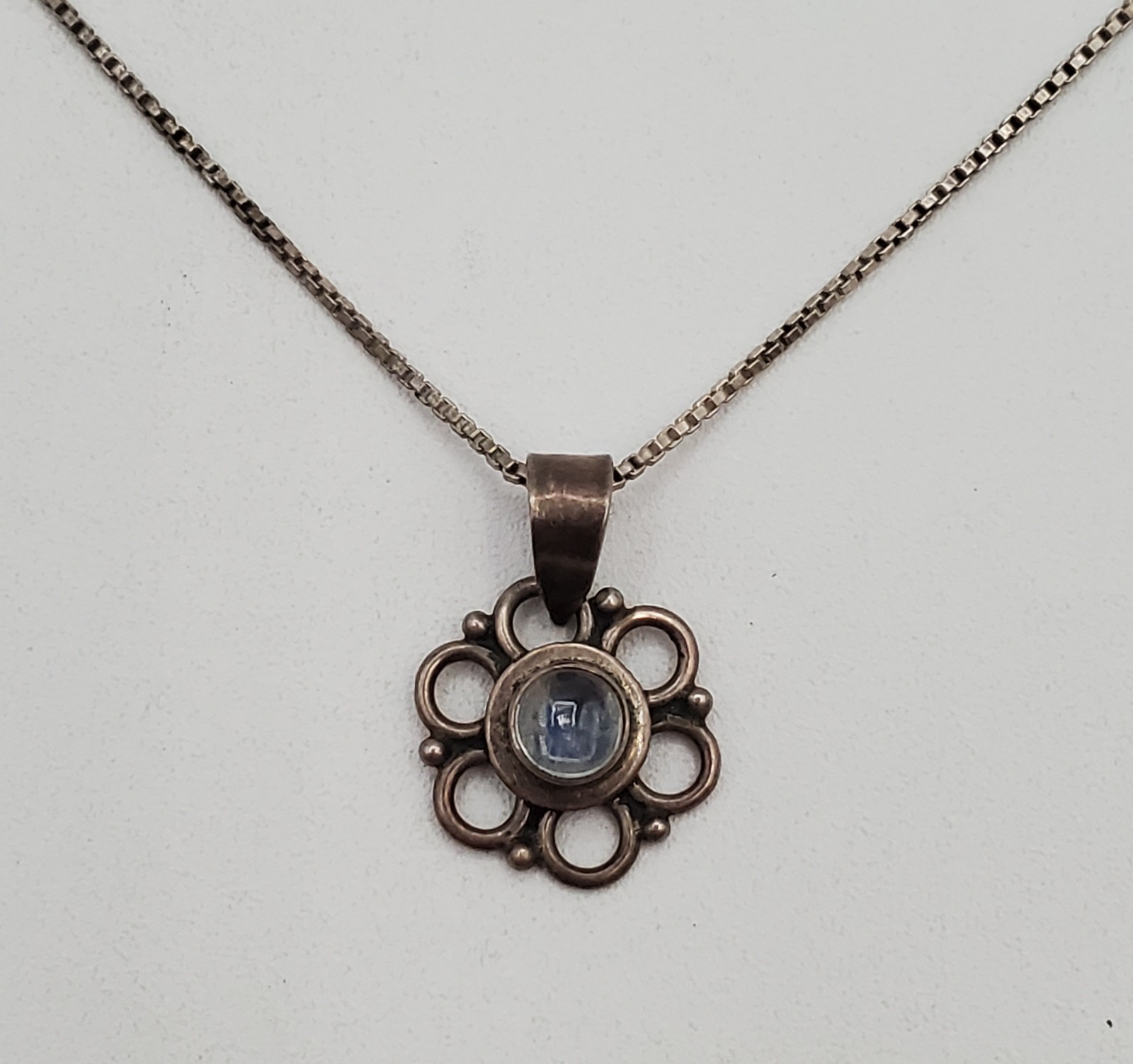 VTG 925 Flower of Life Hippie Pendant Necklace 16in Sterling Silver 4gtw Italy