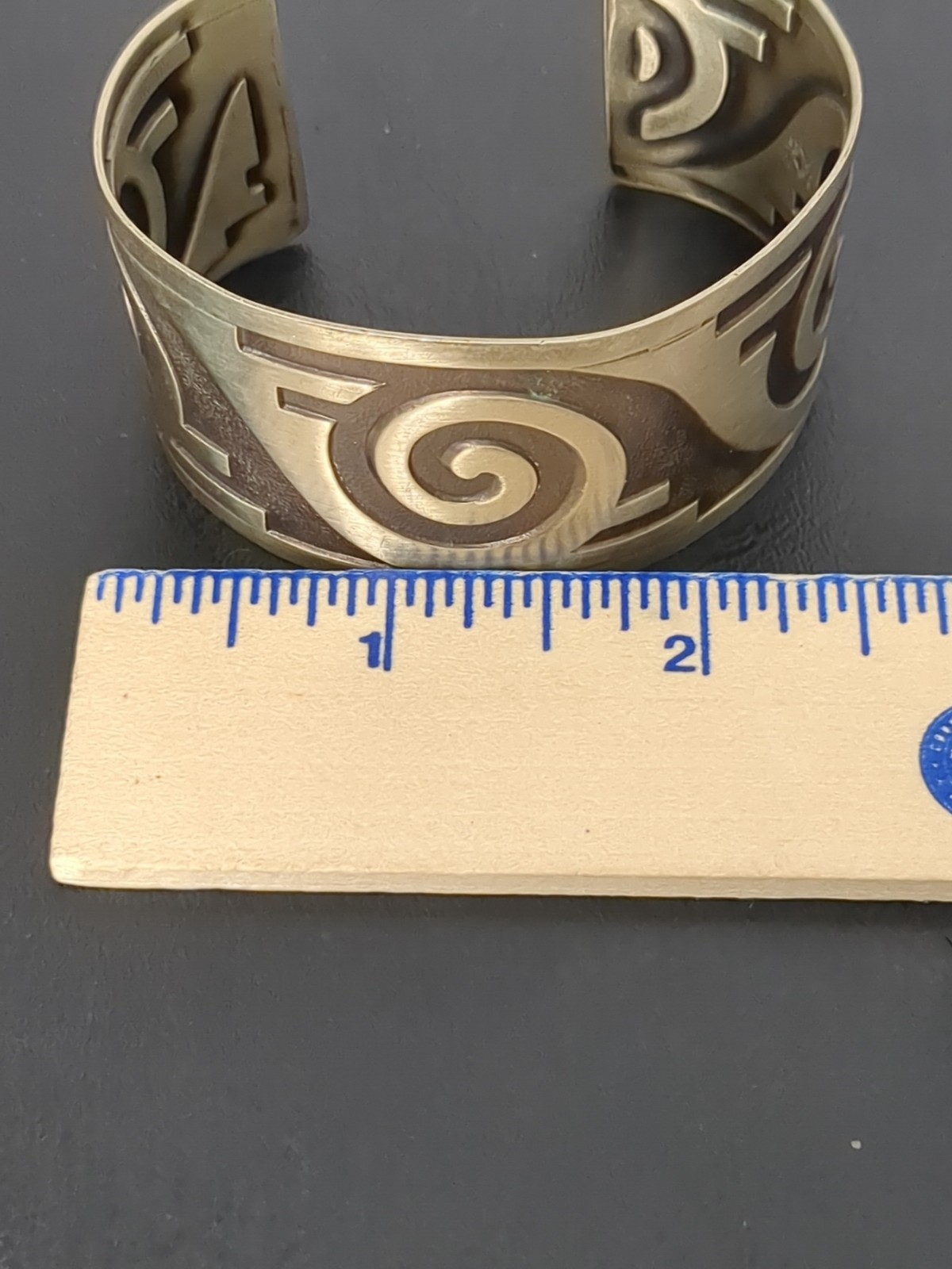 Nickel Silver Bell Cuff Bracelet South Western 1930-1960 Black Inlay Design