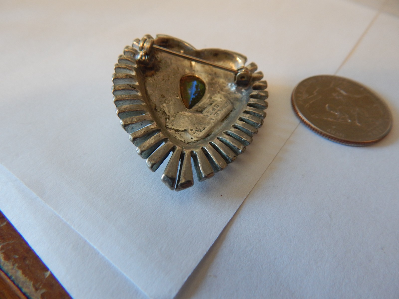 VTG 1930S?? UNUSUAL METAL HEART RHINESTONES BLUE CENTER STONE