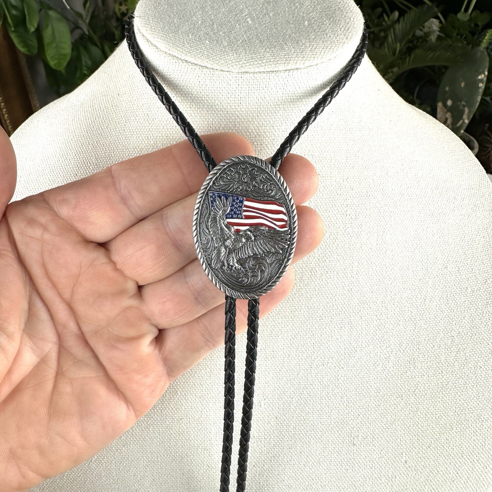 Vintage Ivan “Great American Eagle” Silver Tone Over Brass Western Bolo Tie
