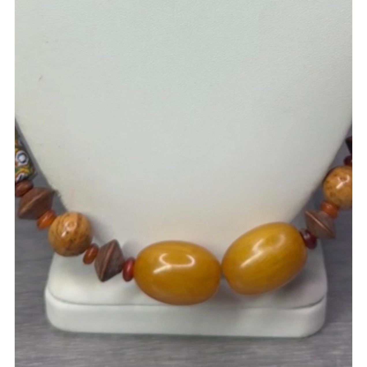 Antique Sterling Millefiori African Trade Bead Amber Resin Bakelite Necklace