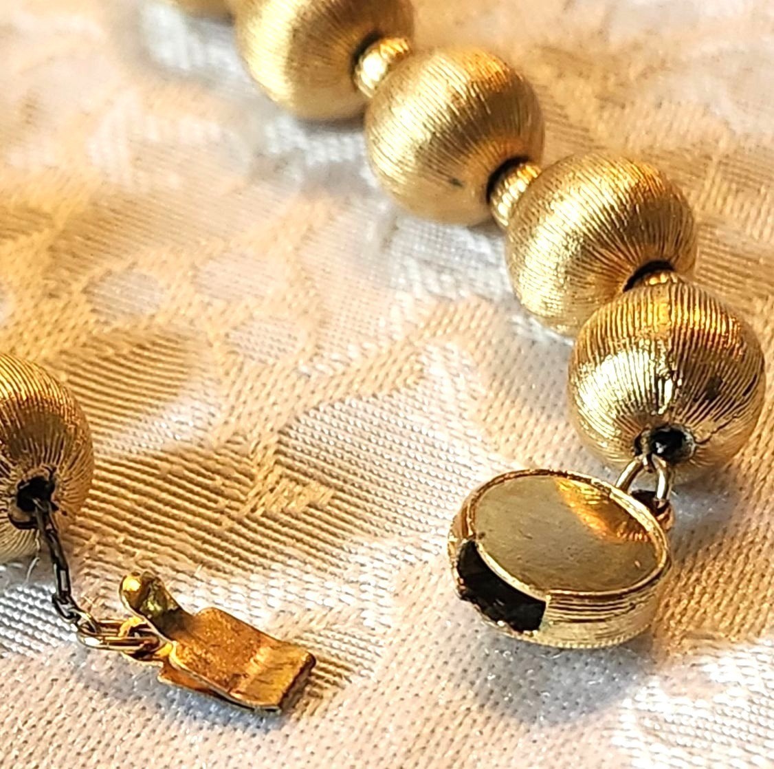 Vintage Gold Glass Bead Necklace Textured Finish Business Casual or Evening