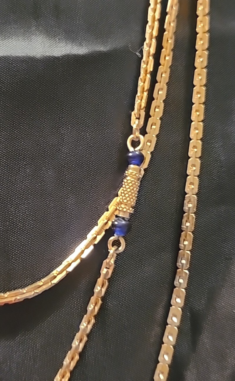1970s Sarah Coventry Triple Chain Necklace GOLDEN CLASSIC Convertible Blue
