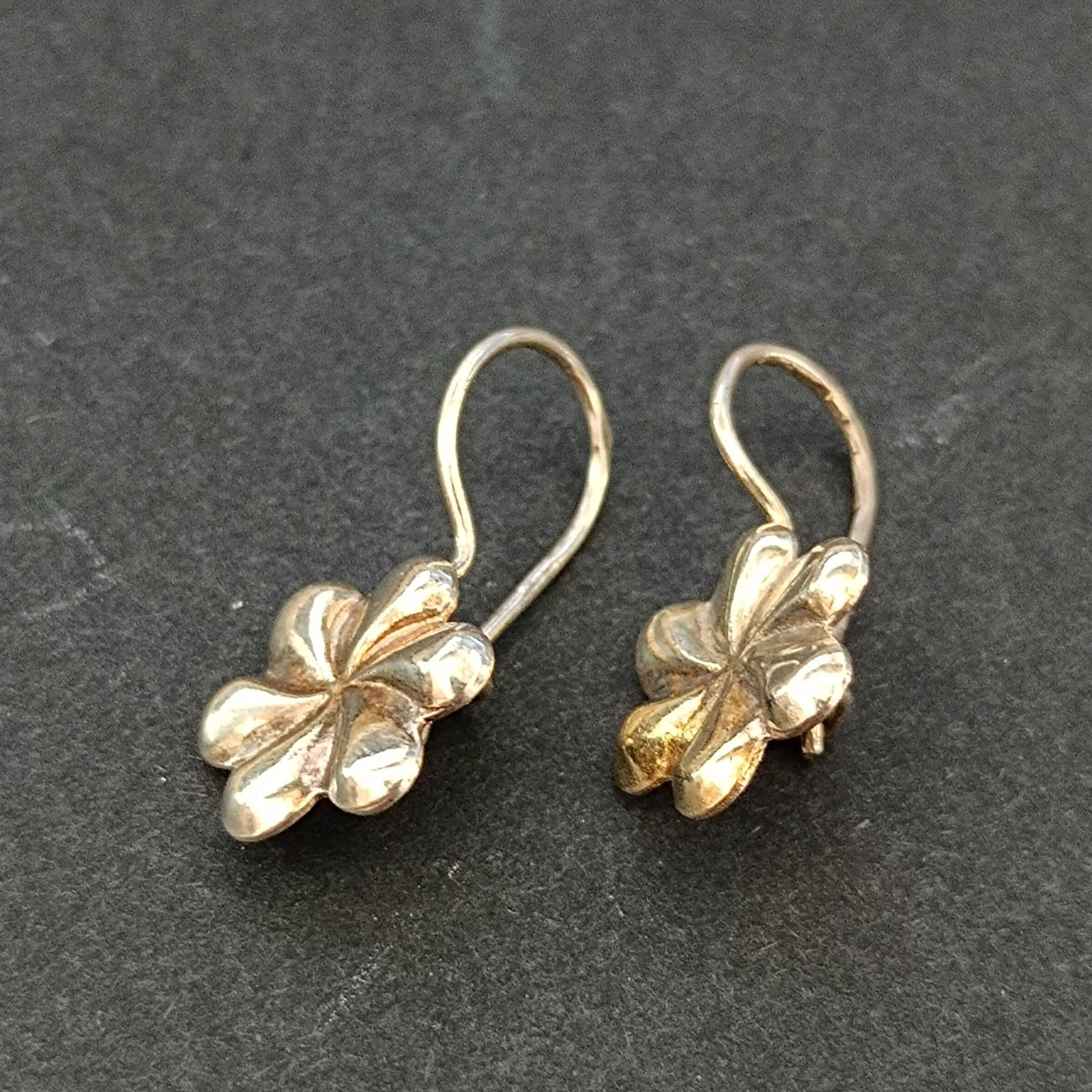Vintage Soviet Gold Wash 875 Silver Earrings USSR Russian Floral Dangle Vermeil