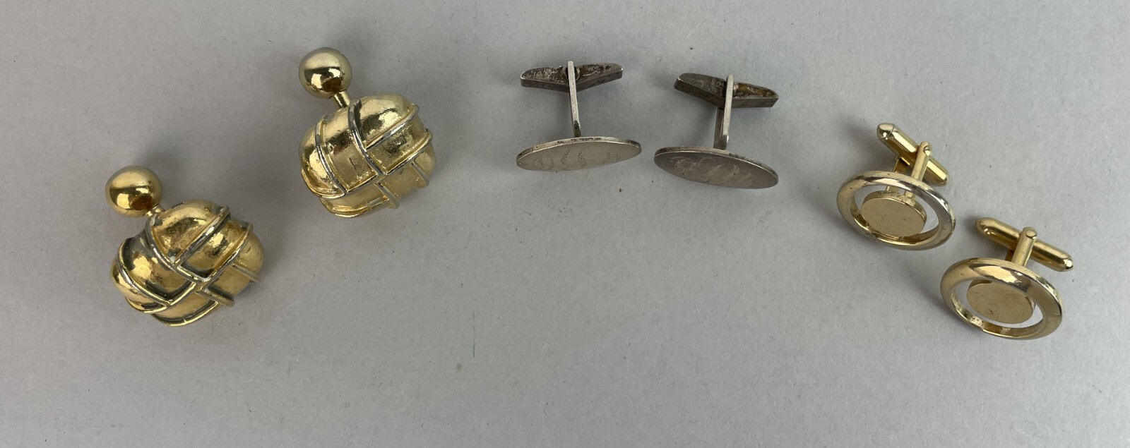 Vintage Set Of 3 Gold Plate metal AND STERLING SILVER cufflinks MIXED LOT, m4