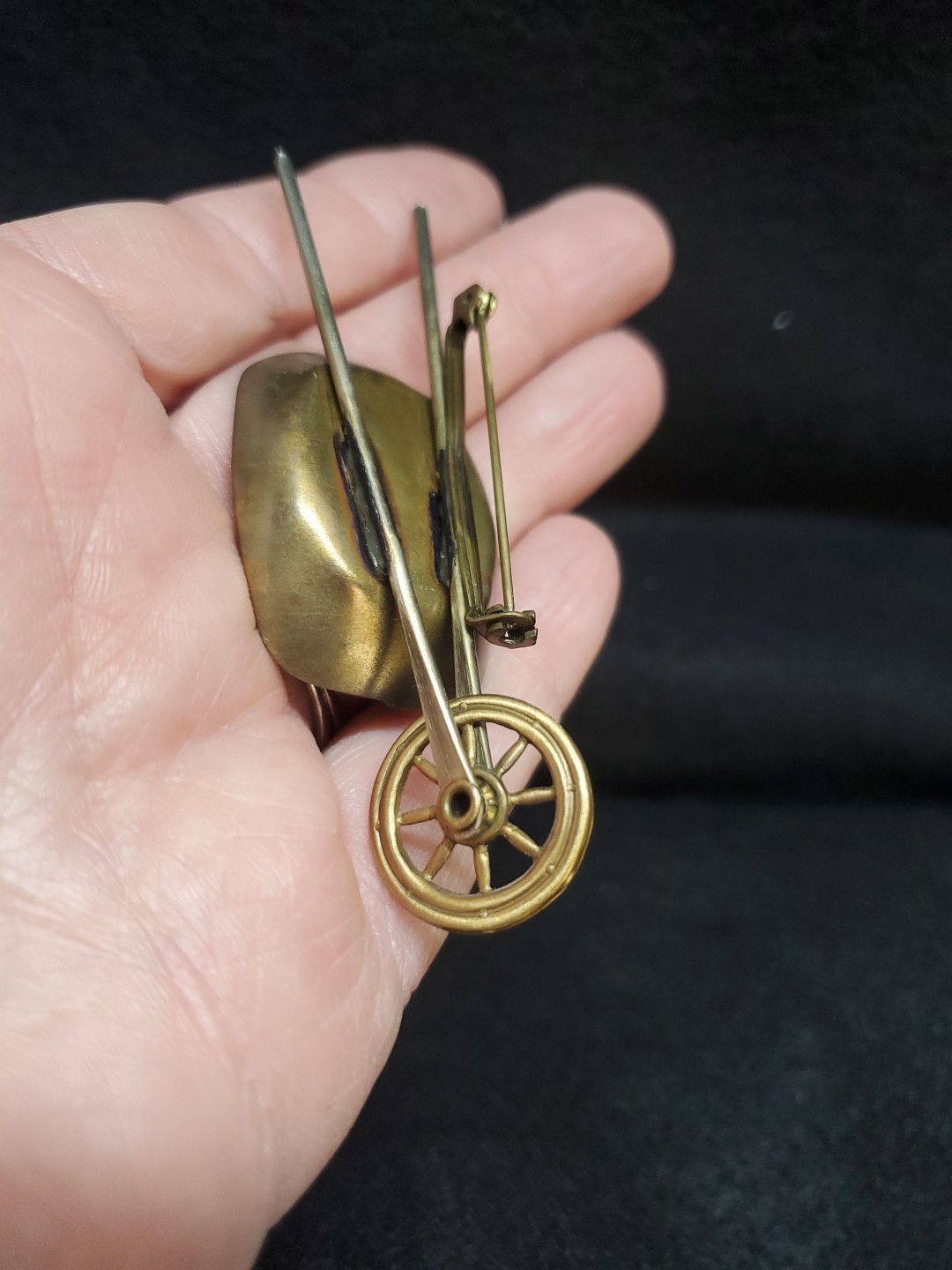Vintage Brass & Metal Wheelbarrow Brooch Pin 3.25” x 1.25” Collectible Novelty