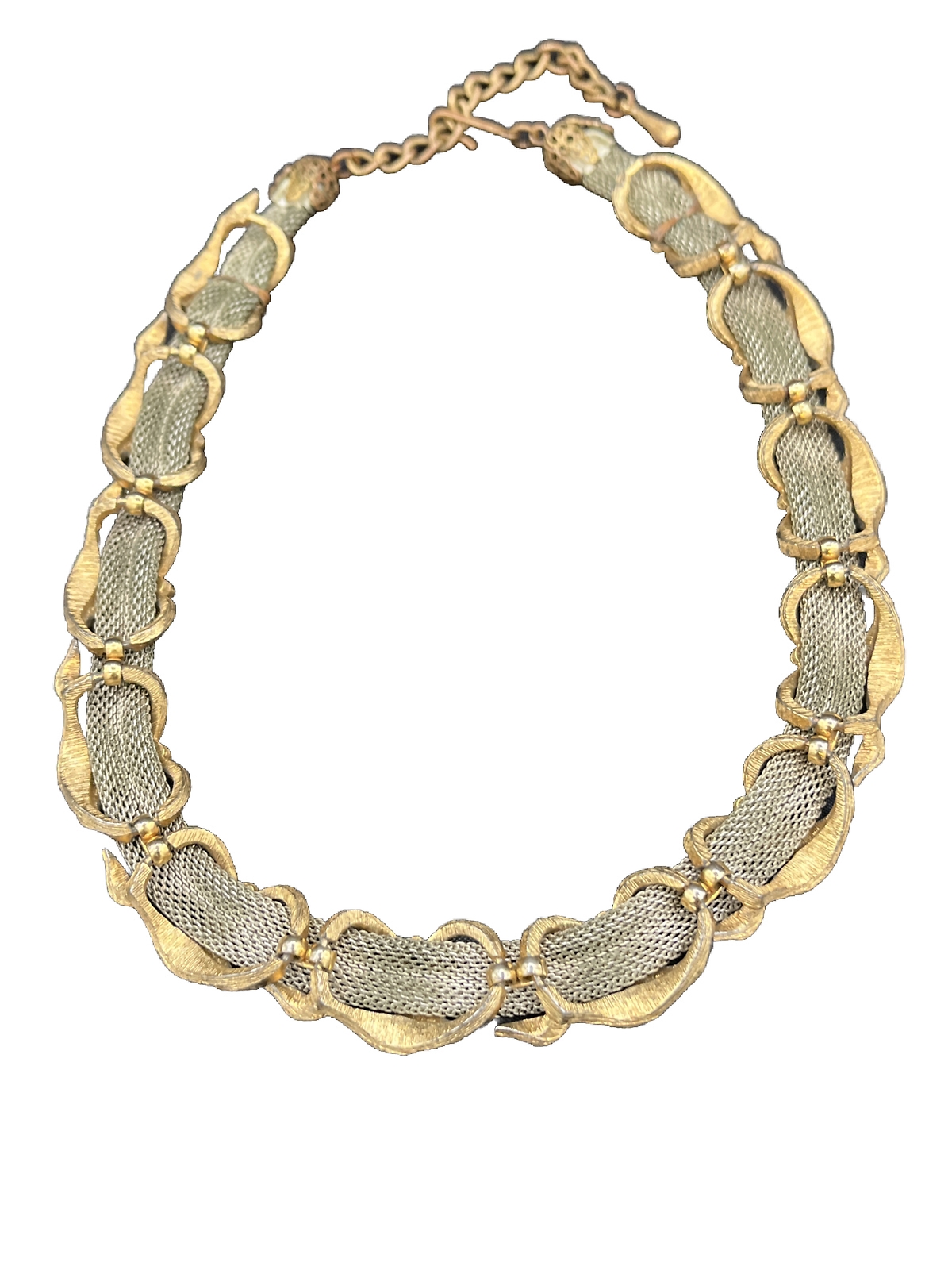 Vintage Silver Tone Chain Mail Link Choker Necklace Gold Articulated Links 14”