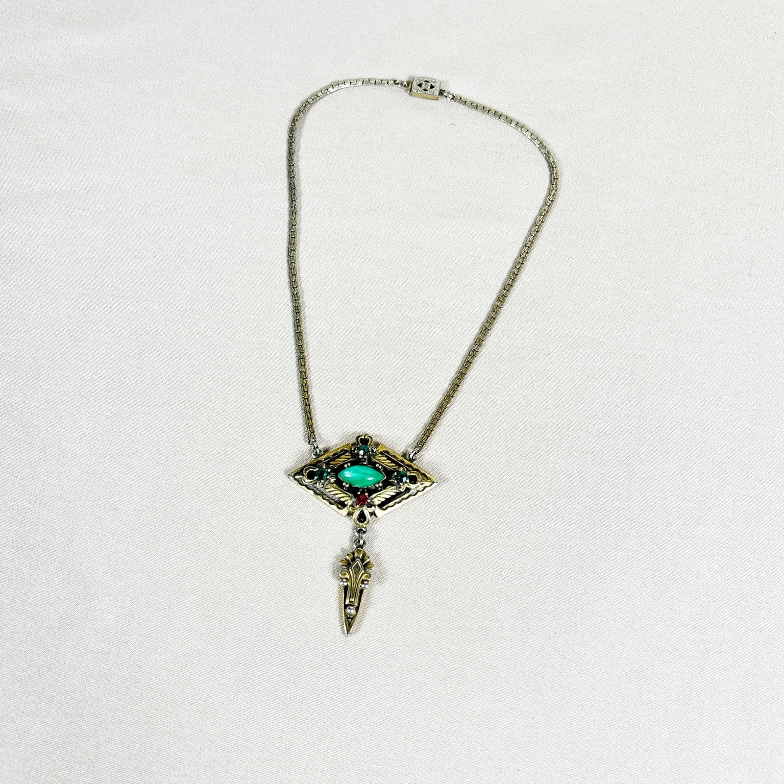 Vintage Art Deco Revival Flux Stone Lavalier Choker Necklace 15in C17