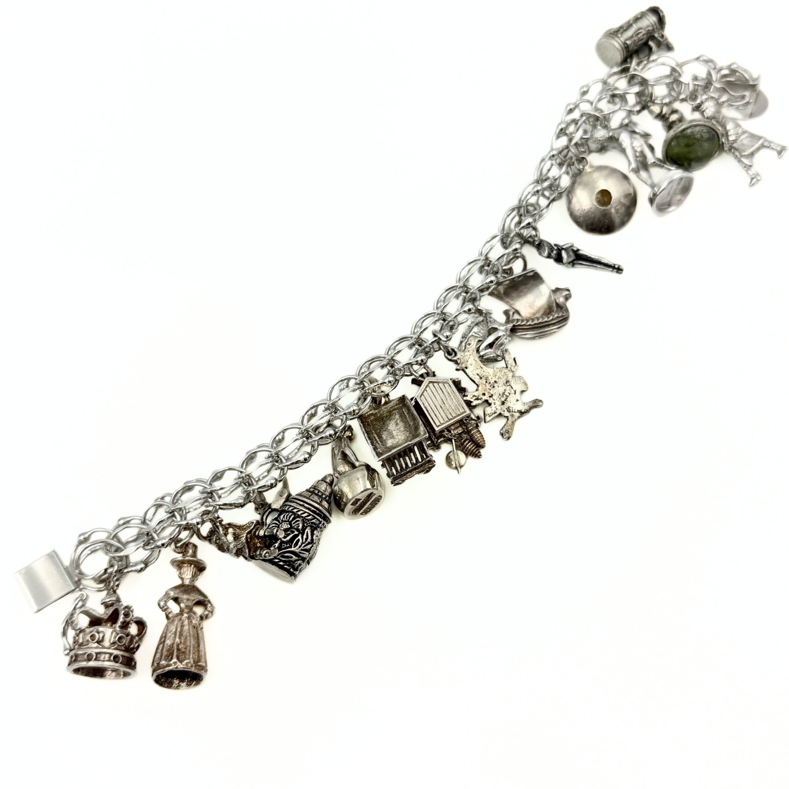 Amazing Marked Sterling Silver Lady Crown Charms Bracelet