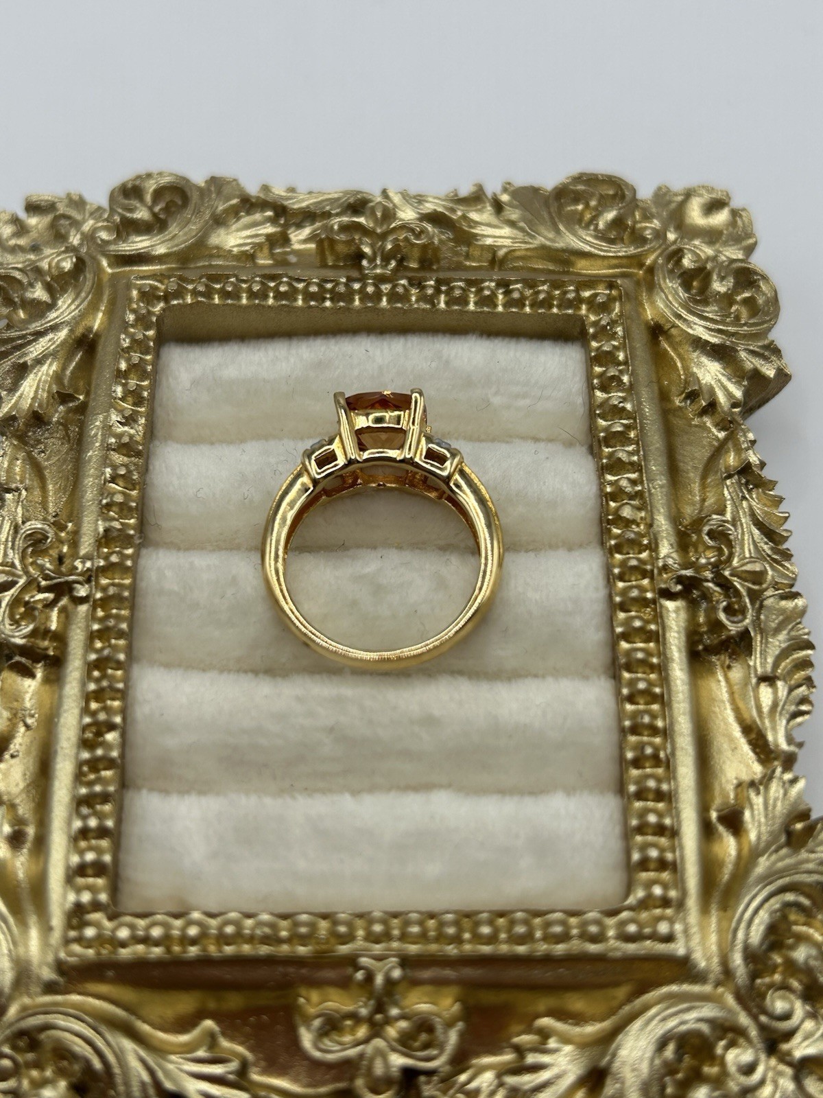 Vintage Gold Tone Cushion Cut Champagne CZ Ring w/ Accents Size 6 Costume