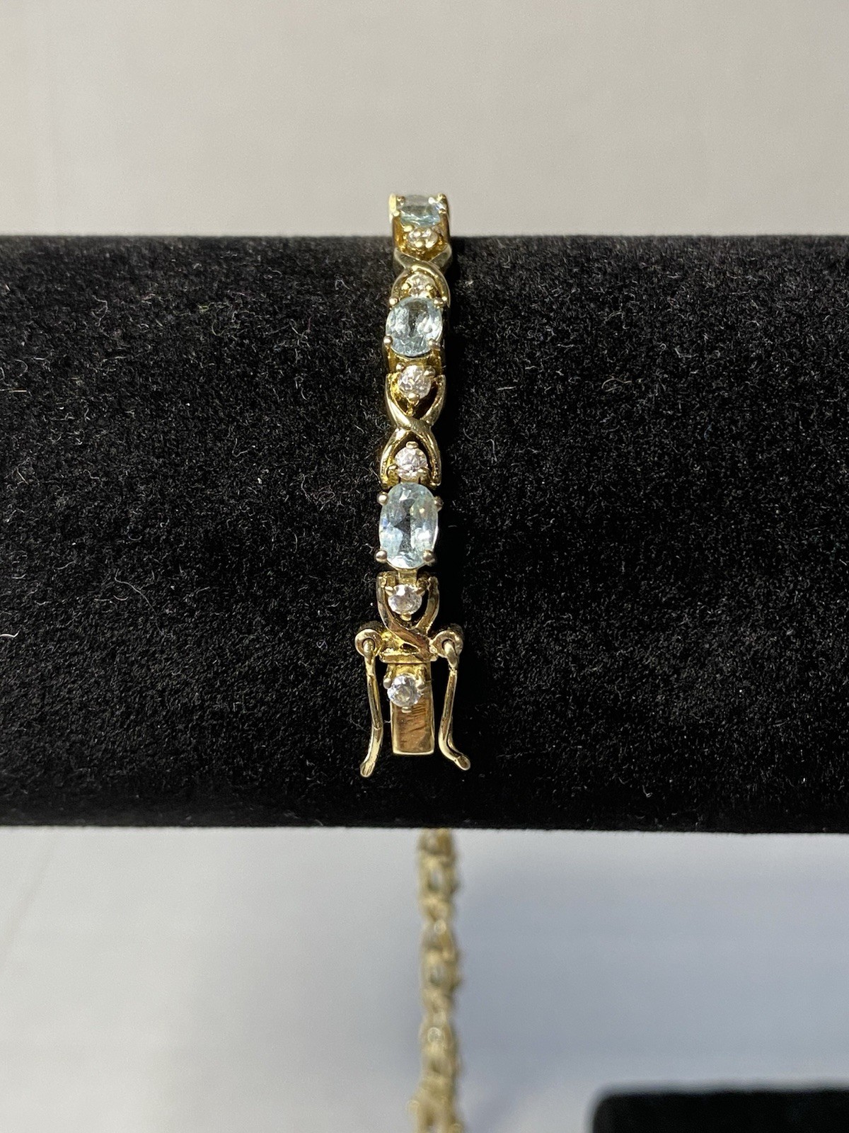 Vintage DBJ Gold Vermeil 925 Silver Blue Topaz CZ Tennis Bracelet 7.25″ Long