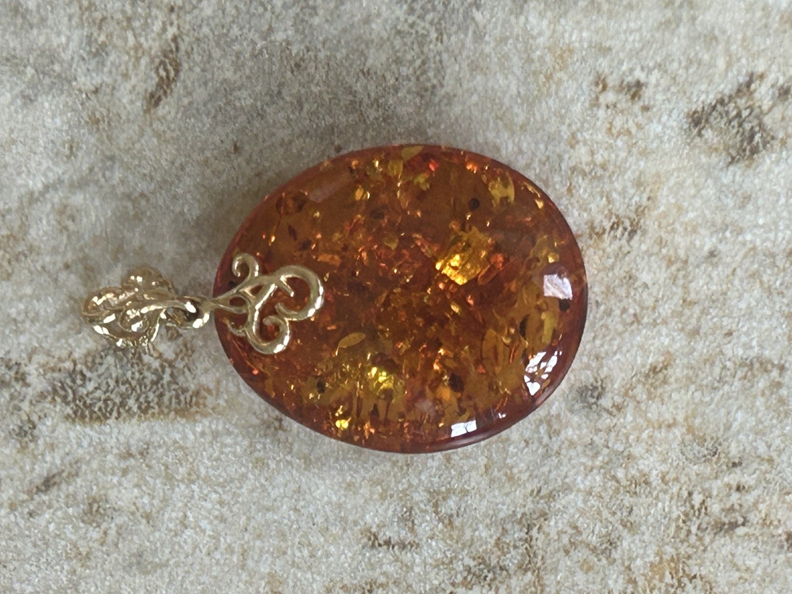 14K Gold Genuine Baltic Amber Cognac Teardrop Pendant