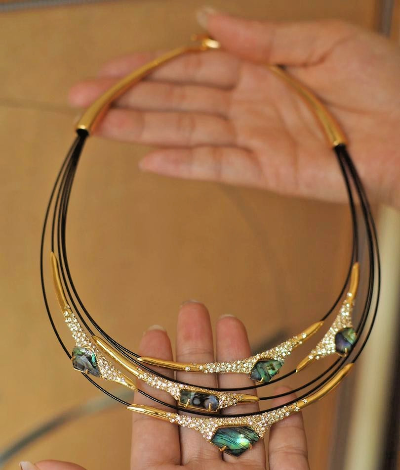 Retro Pearl necklace and Collar Abalone Necklace Gold Tone Multi Strand