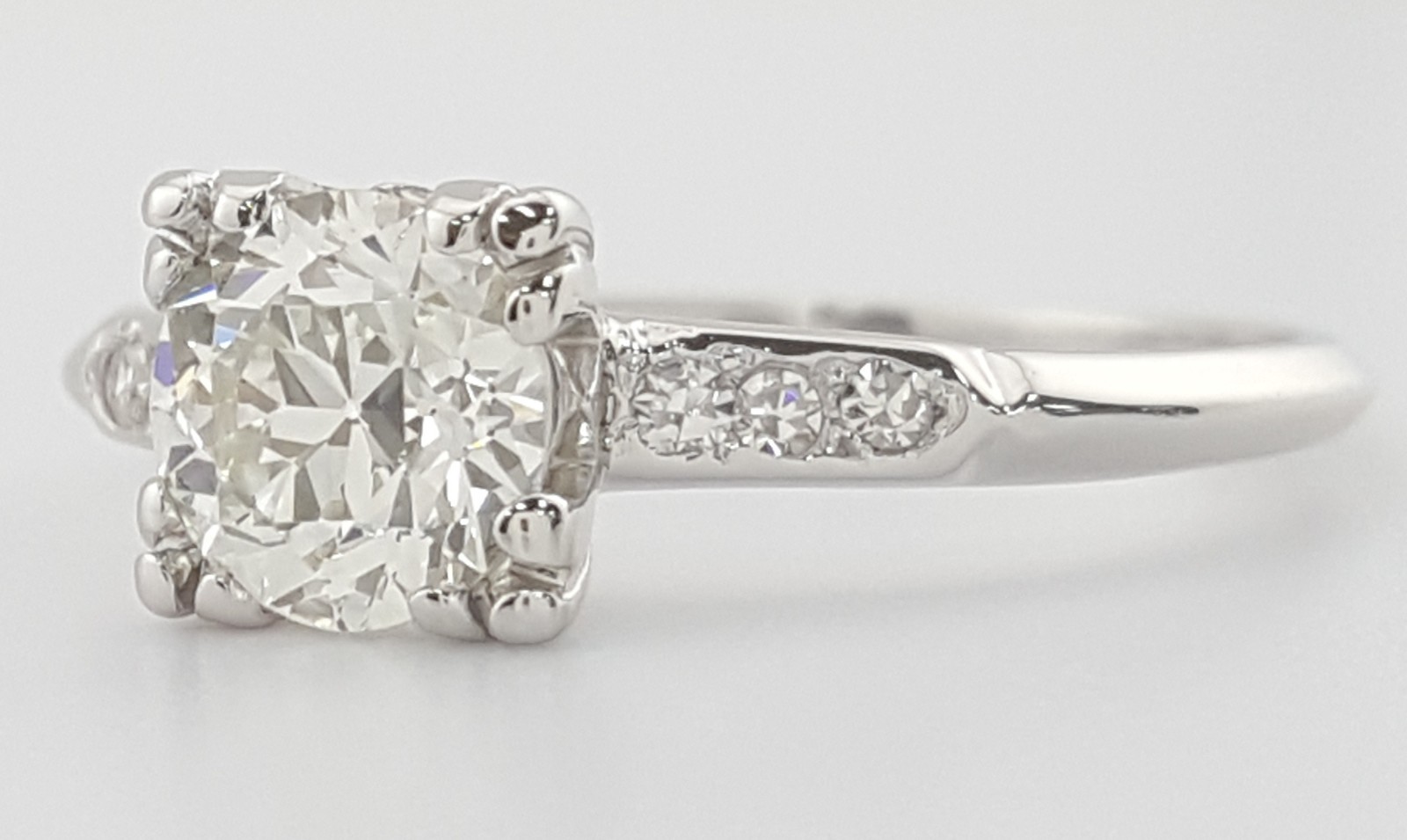 Antique Art Deco Old European Cut Diamond Engagement Ring Platinum 0.94 ct