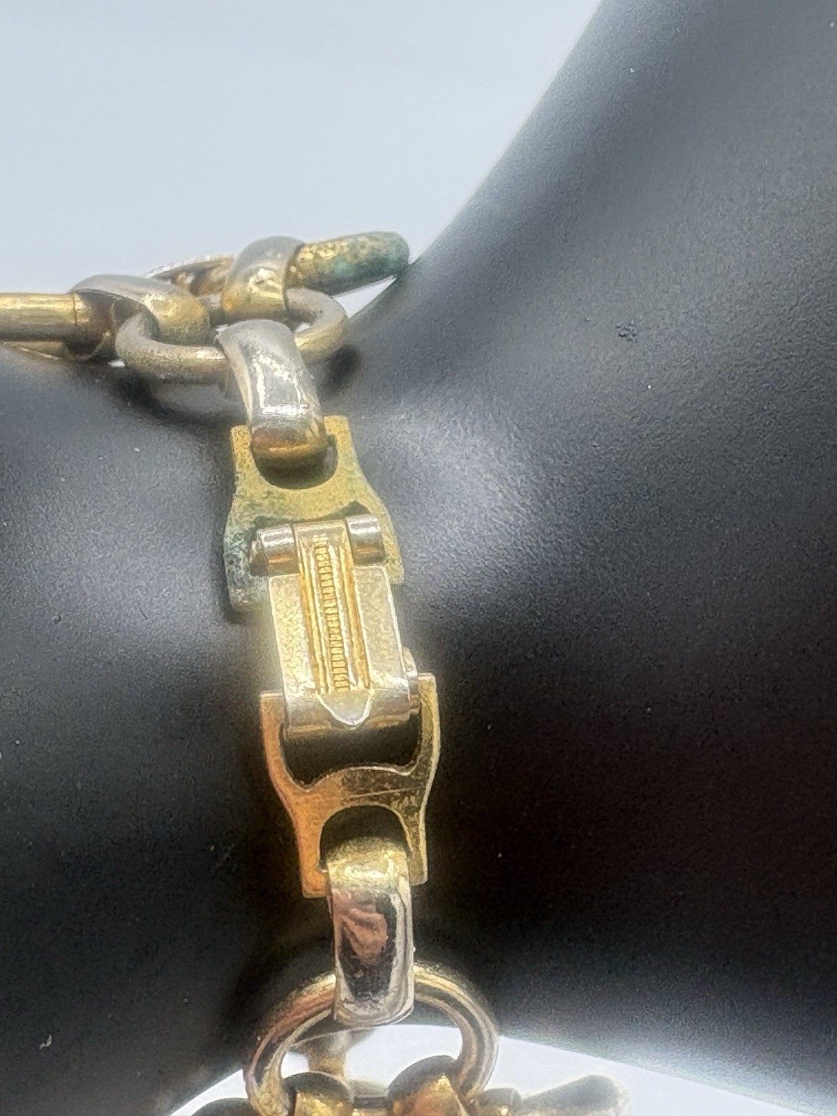 Vtg Two Tone Panel Link Bracelet Emerald Cut Clear Rhinestone Crystal 7.25″ 1510