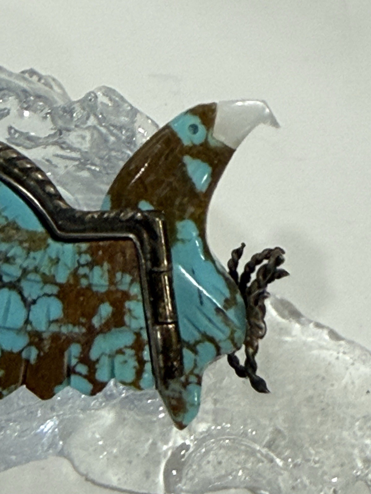 Vintage Native Navajo Carved Turquoise & Silver Large Wing Spread Eagle Pendant