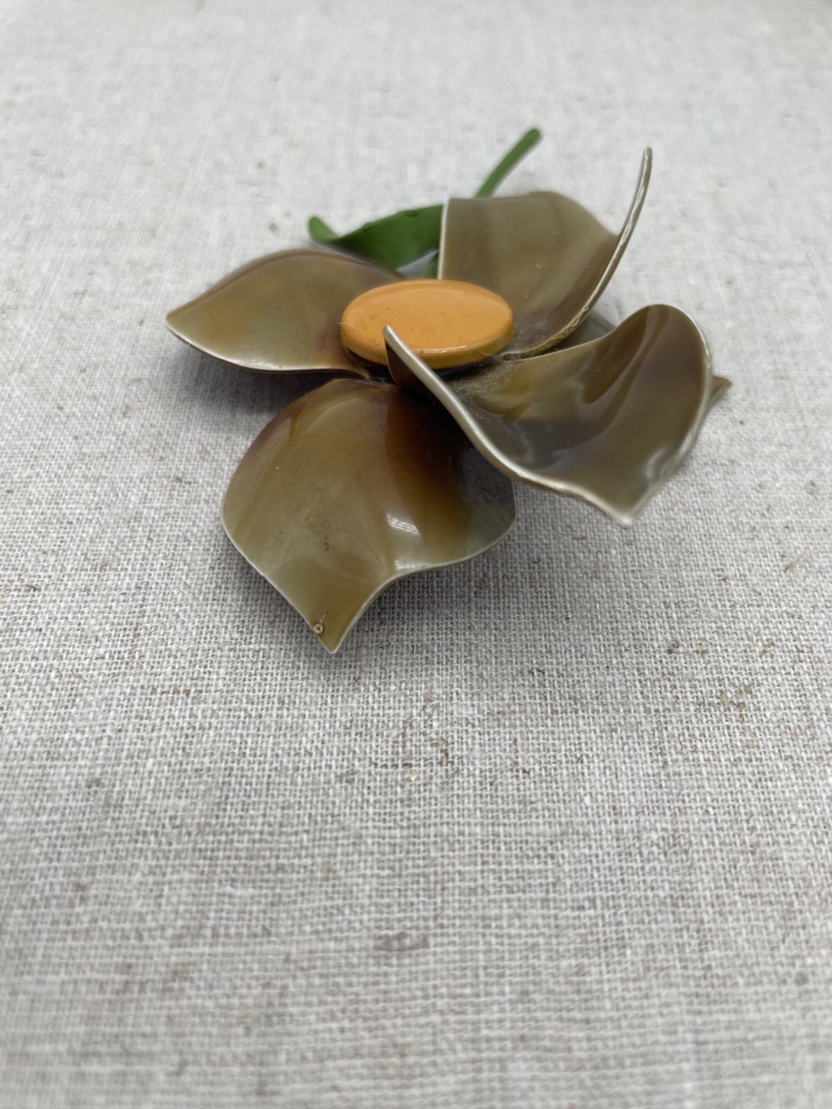 Vintage Enamel Flower Brooch Large Dimensional Fall Colors Caramel Brown