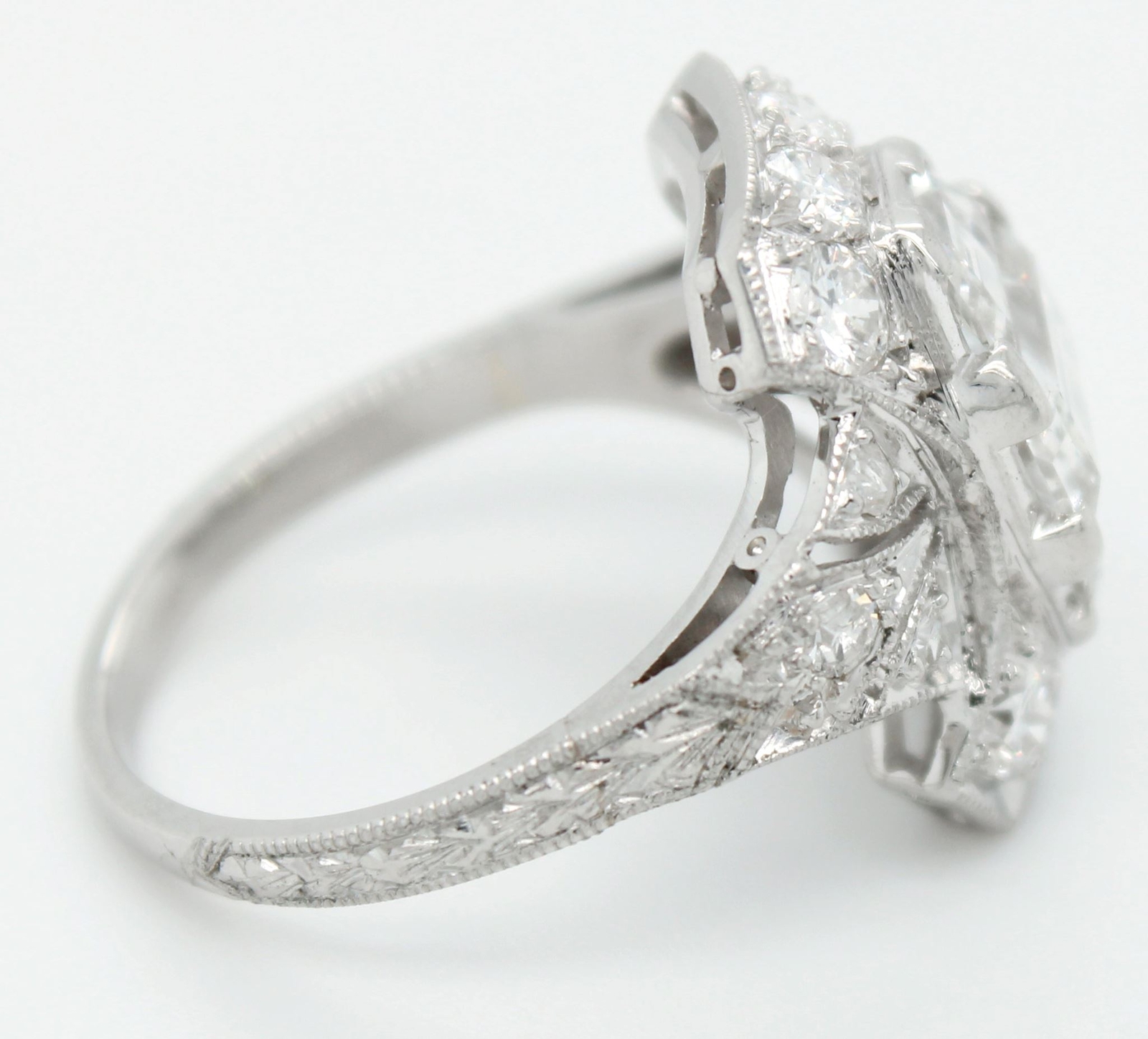 Antique Art Deco 3ctw Baguette Diamond Cocktail Ring in Platinum Setting