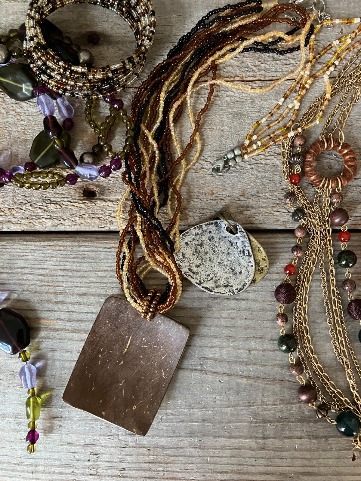 VINTAGE lot of Beaded Necklaces Autumn Fall Colors Mixed Materials