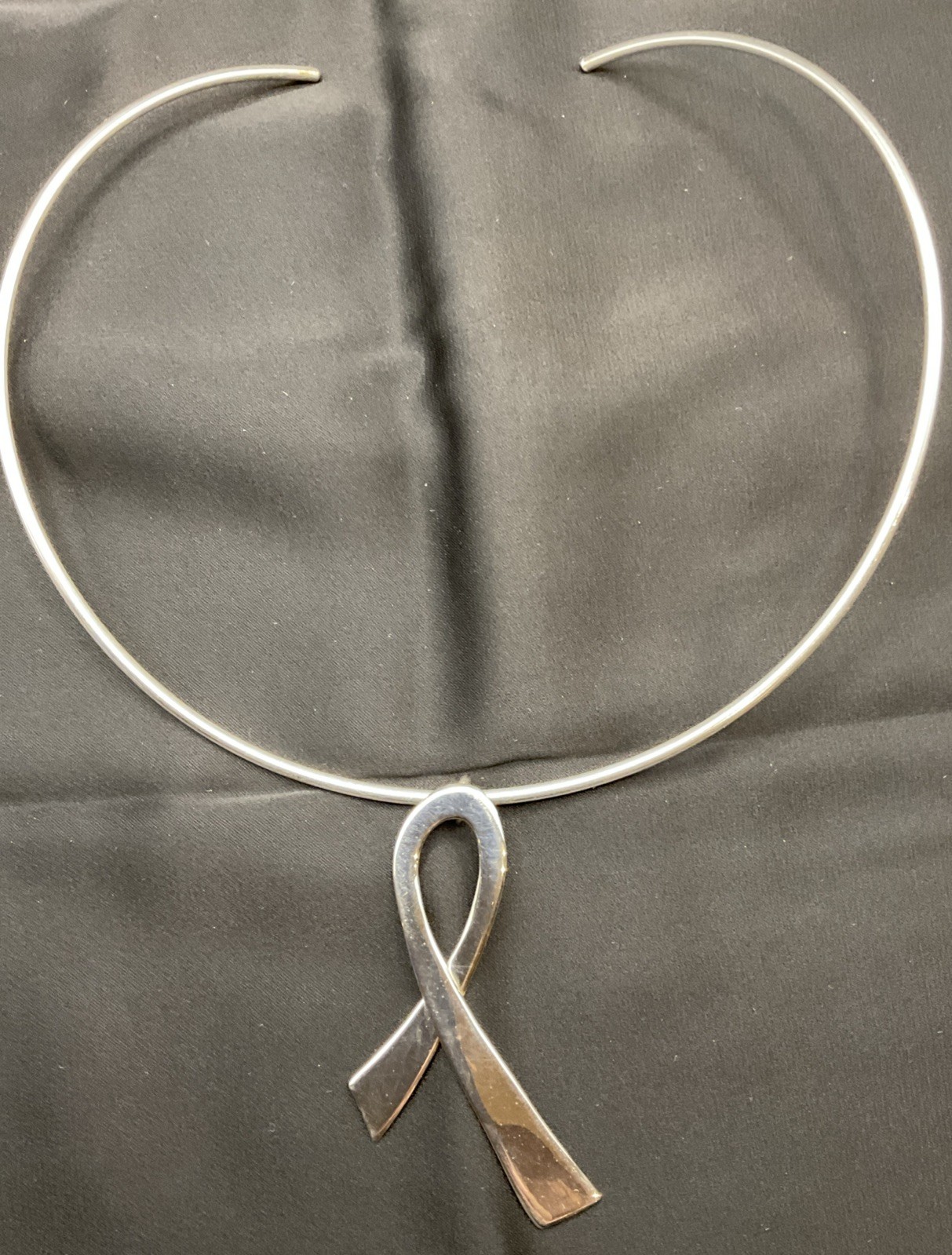 Dominique Dinouart DDD Mexico Sterling Silver Collar Necklace W/ Ribbon Pendant
