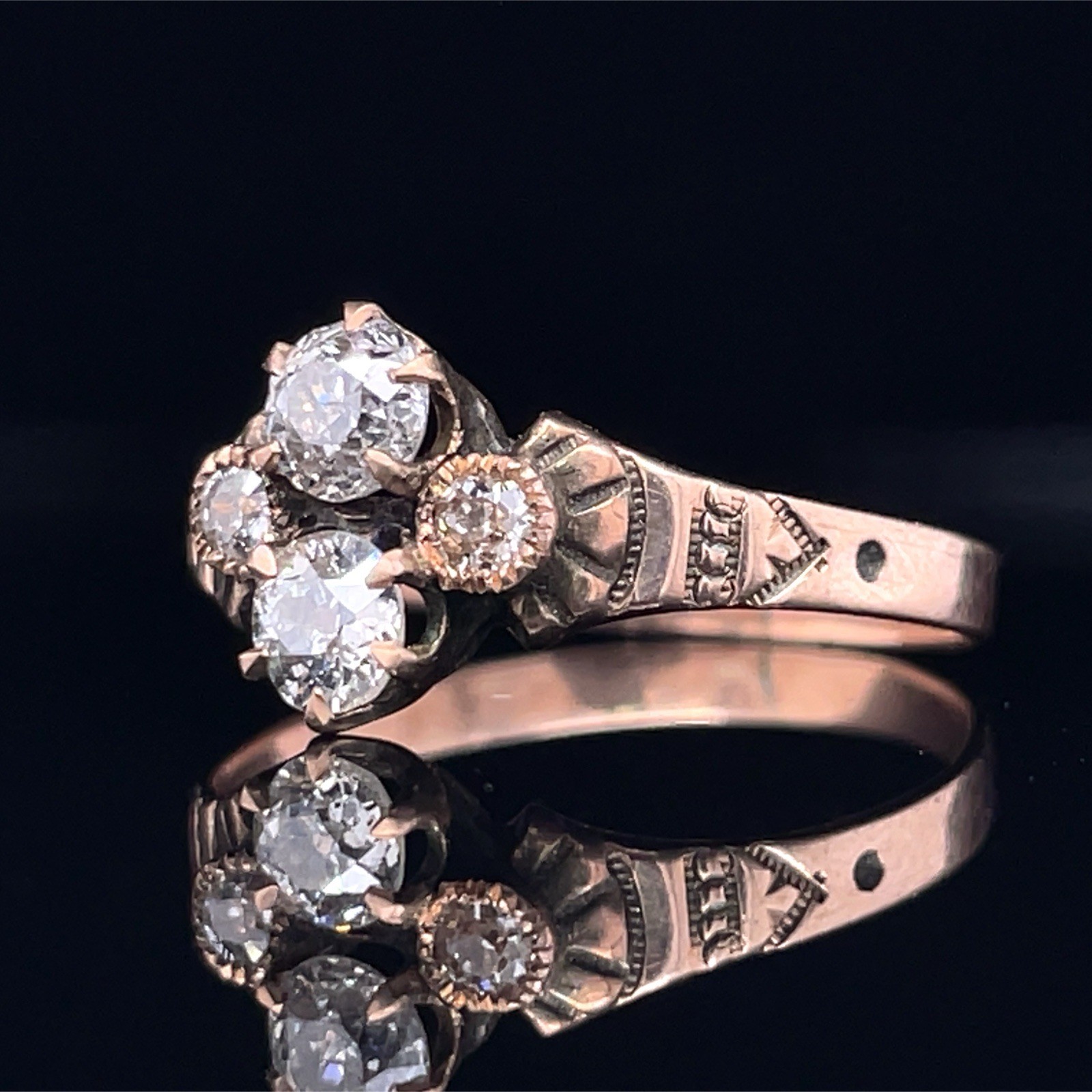 Victorian Old European Cut Diamond Band Set In 14K Gold